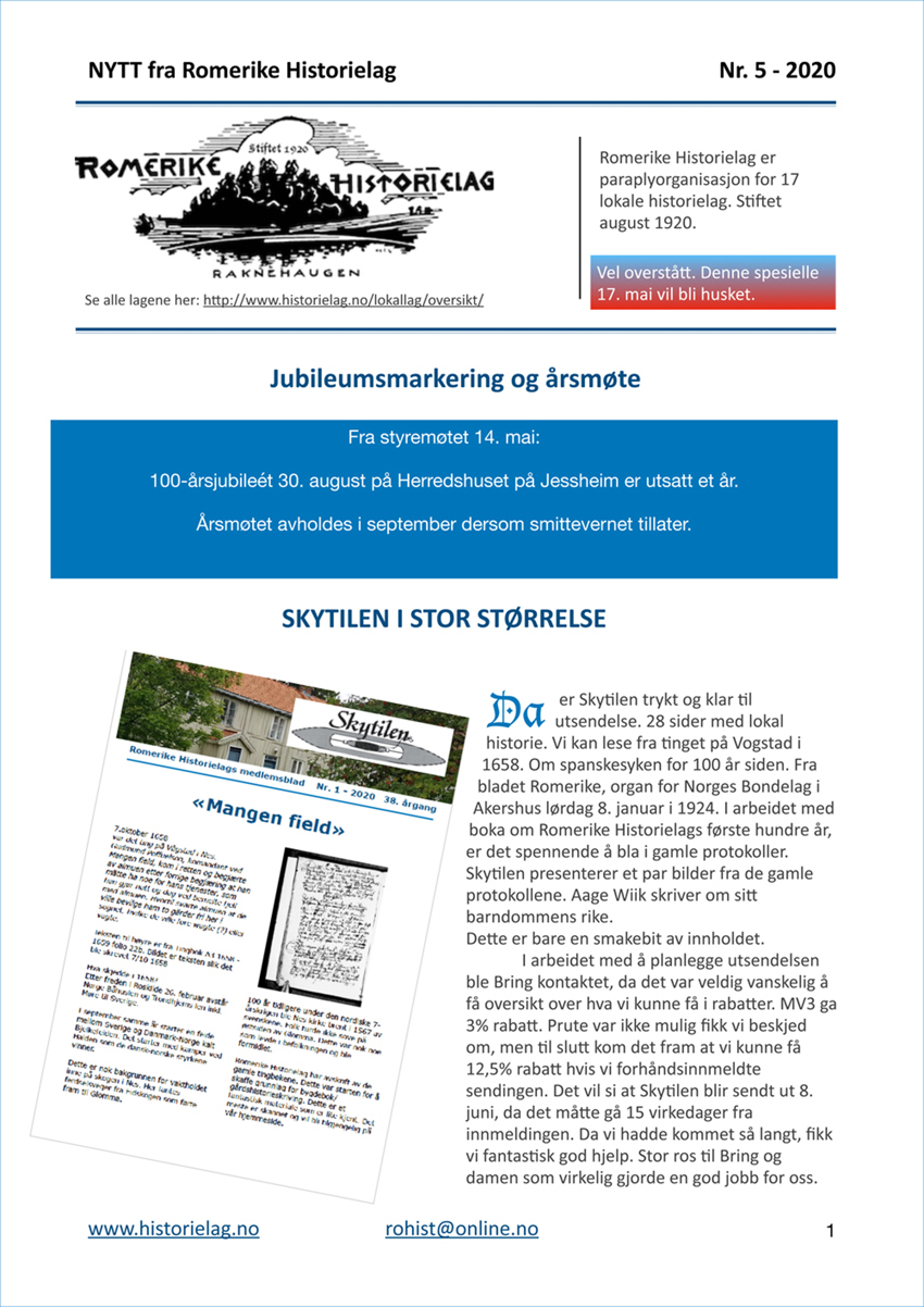«NYTT fra Romerike Historielag» nr. 5 - 2020