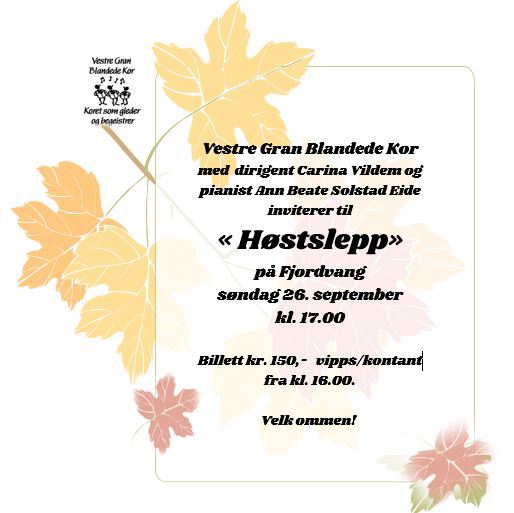 "Høstslepp" på Fjordvang 26. september kl. 17.00