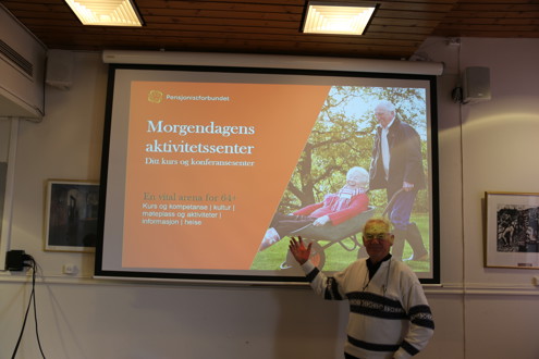 Dagens tema var velfersteknologi . Som foredragsholdere var Per O. Anthonsen fra Pensjonistforbundet og Emilio Jensen Granados fra Drammen kommune. 