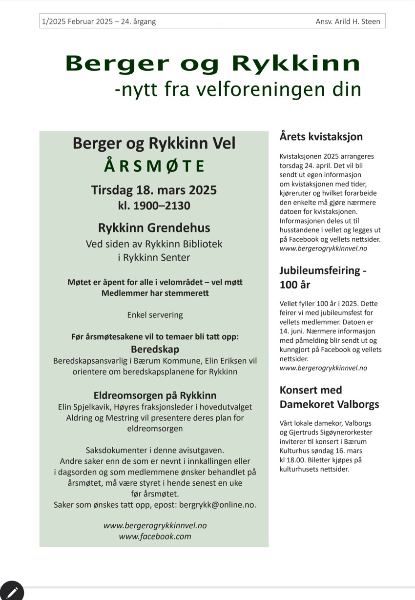 Årsmøte i vellet 18. mars 2025