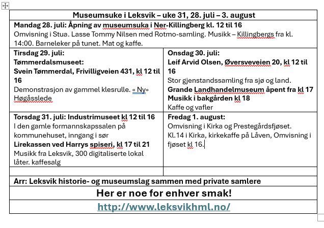 Museumsuke 28. juli - 2. august