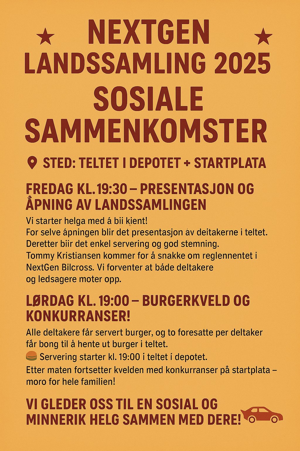 Informasjon ang. det sosiale på landssamlingen