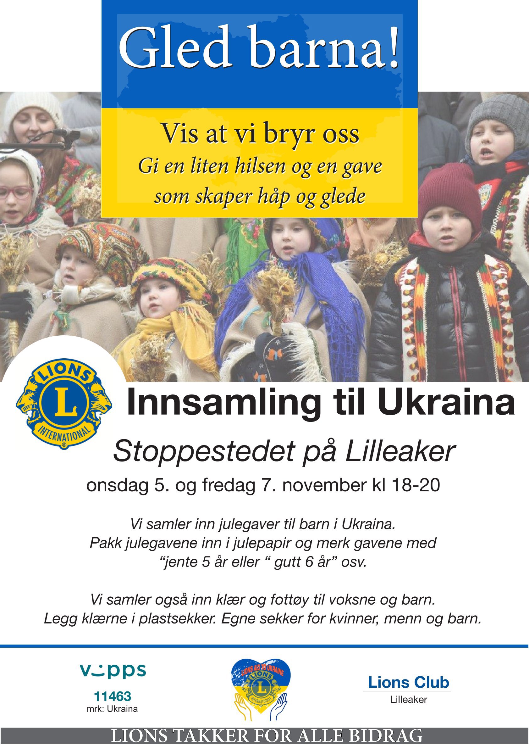 Innsamling til Ukraina onsdag 5.11. og fredag 7.11