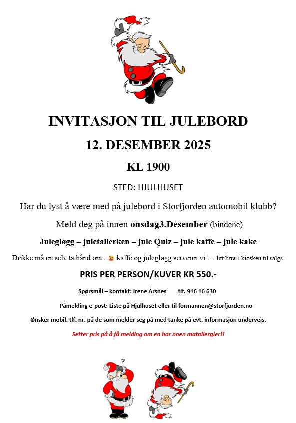 SAK Julebord 12.desember på Hjulhuset