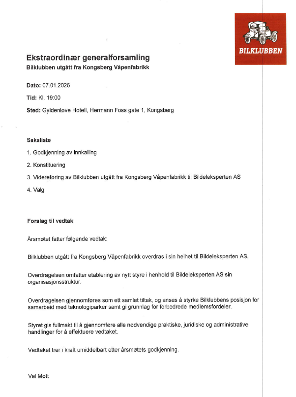 Ekstraordinær Generalforsamling 07.01.26