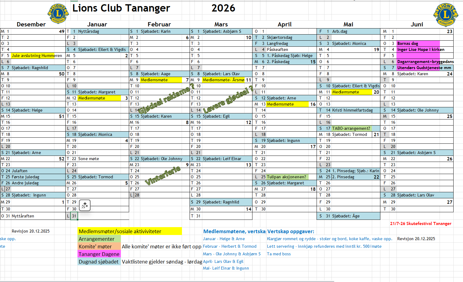 Sjøbadet kalenderen 2026
