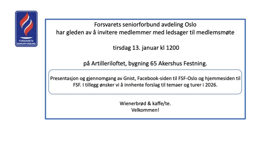 Vi samles tirsdag 13. januar 2026 kl 12:00