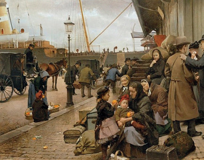Utvandrere på Larsens plads 1890, malt av Edvard Petersen  