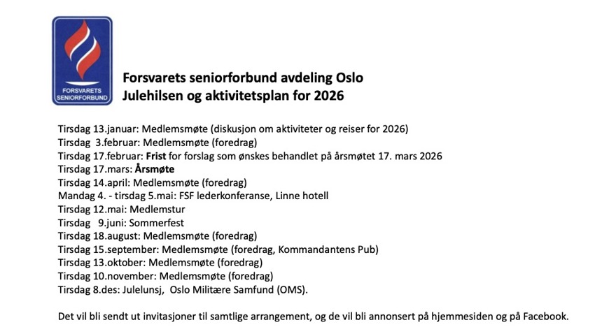 Aktivitetskalender 2026 og noen bilder