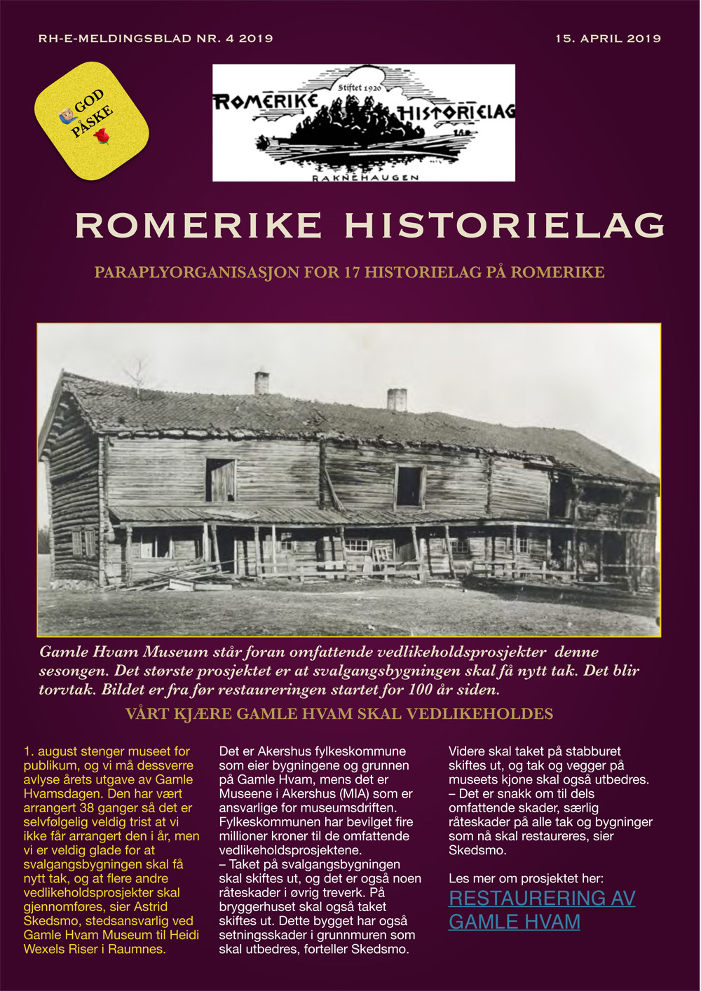 Romerike Historielags meldingsblad nr. 4 - 2019