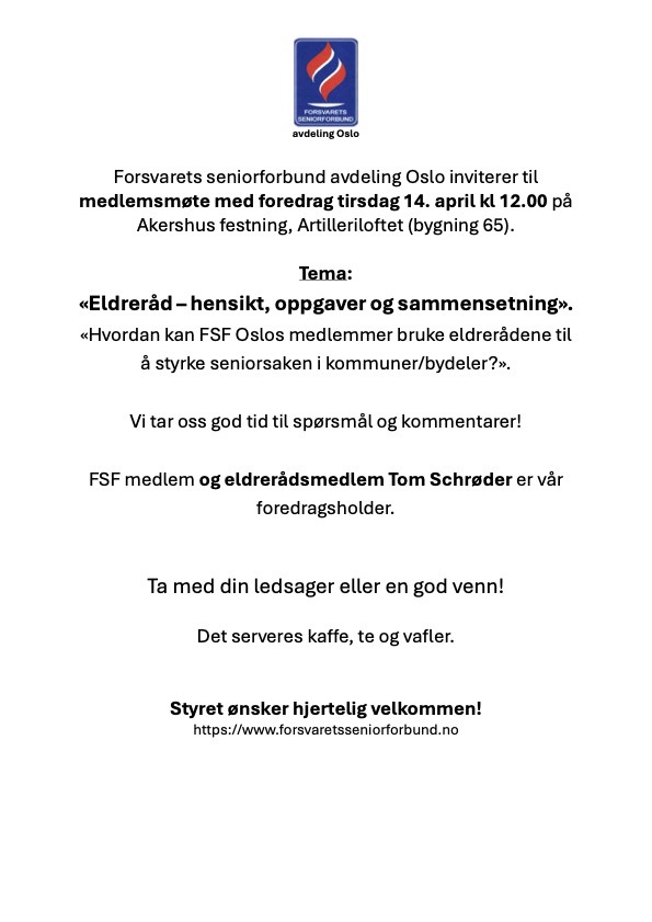Medlemsmøte 14 april 2026
