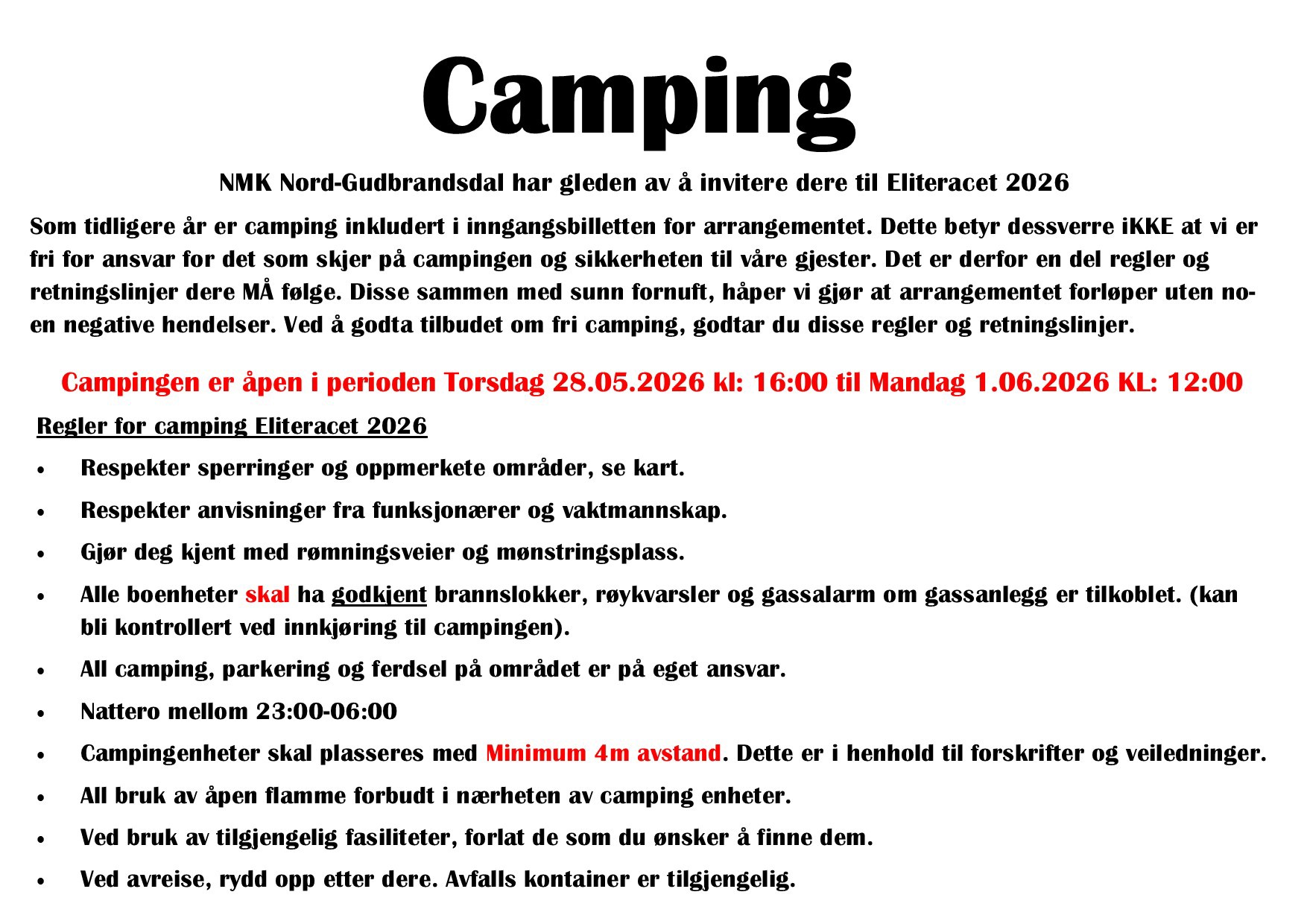 Camping Eliteracet 2026