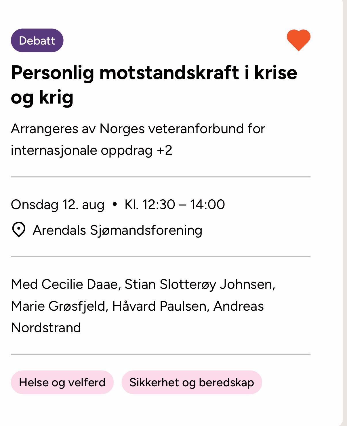 Debatt: Personlig motstandskraft i krise og krig.