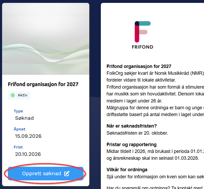 Opprett søknad