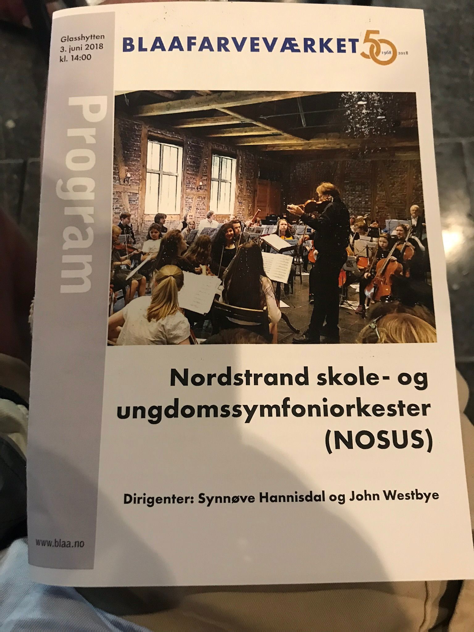 Sommerkonsert ved Blåfarveverket, program side 1