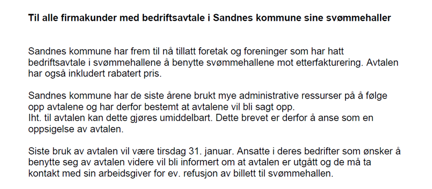 Svømmeavtale i Sandnes Kommune