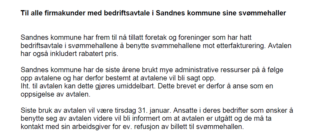 Svømmeavtale i Sandnes Kommune