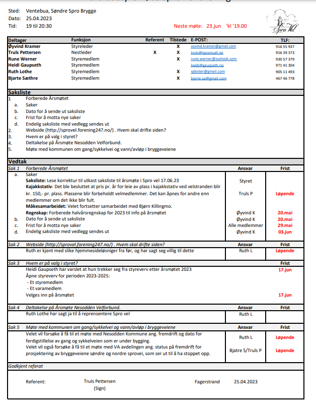 Referat fra styremøtet 25 april