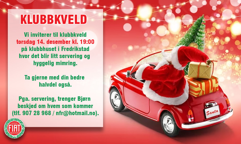 Invitasjon til klubbkveld 14. desember