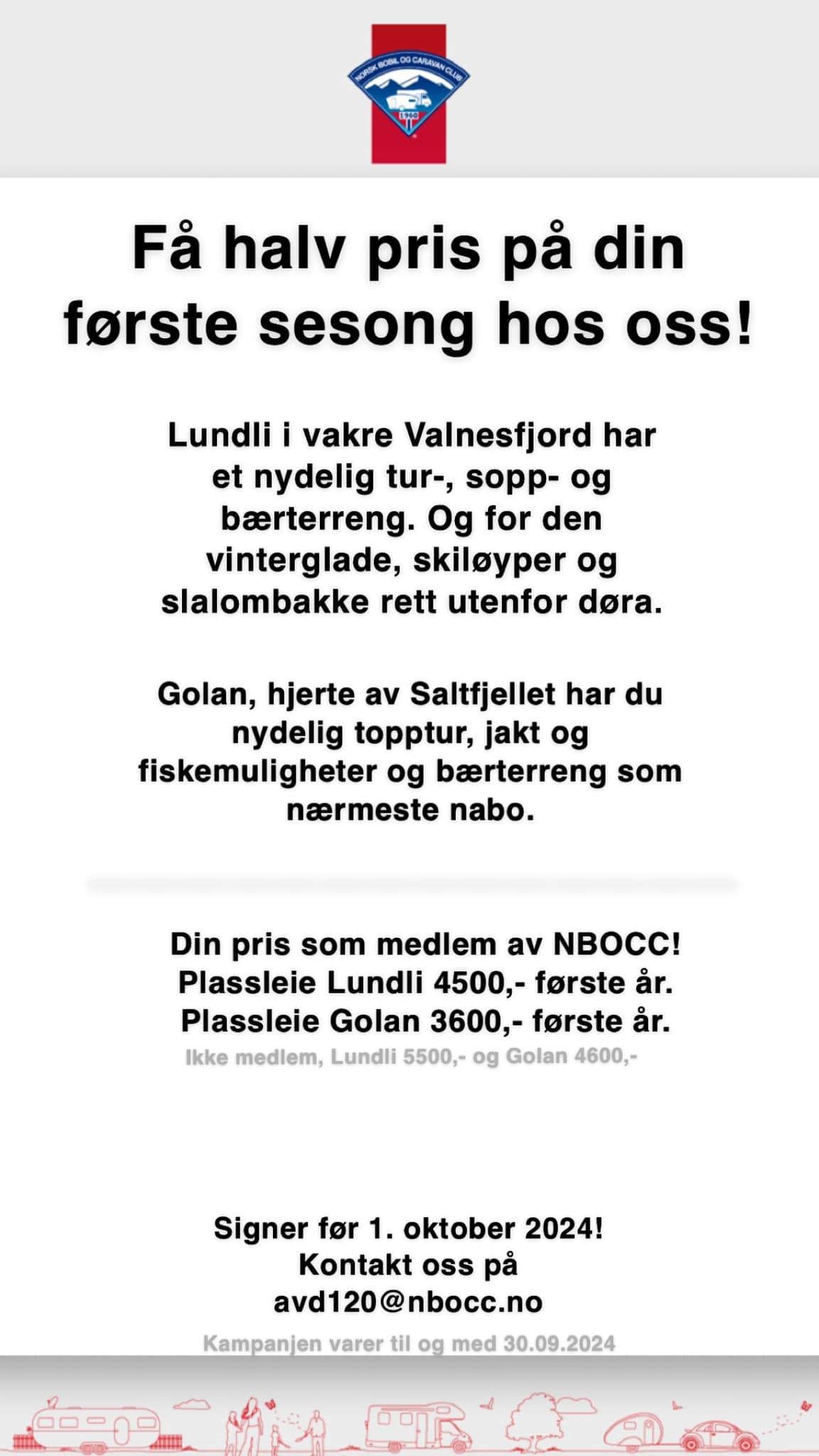 Få halv pris på din første sesong hos oss!