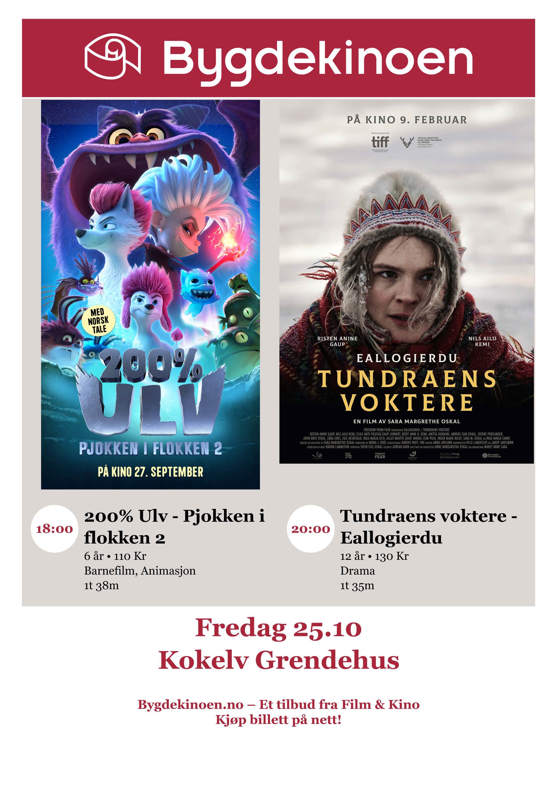 Kinokveld på Kokelv Grendehus fredag 25. oktober