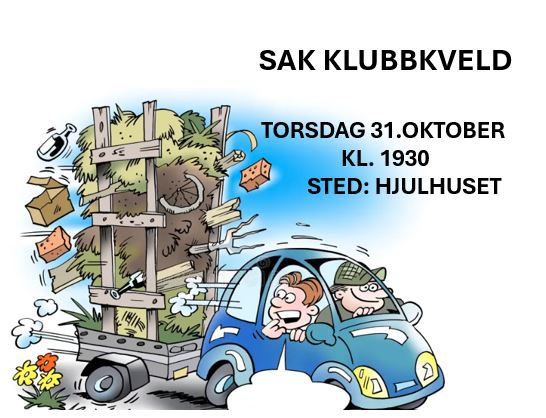 Klubbkveld Hjulhuset torsdag 31.oktober  kl.1830